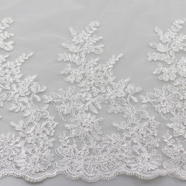 3D polyester yarn on nylon mesh cording eyelash lace fabric for bridal gown