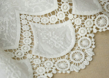 Customized Embroidery Cotton Lace Fabric By The Yard For Dress Cloth Off White Color