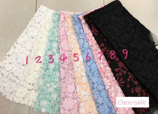 Pink 3D Flower Embroidered Mesh Lace Fabric