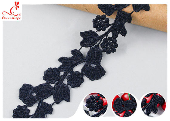 Black Floral Embroidery Edging Lace Trim Via Water Soluble