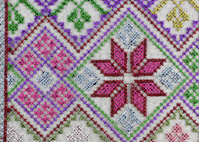 Multi Colored Cross - Stitched Embroidery Lace Fabric