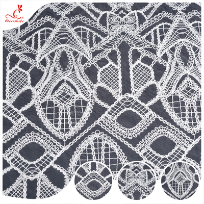 Phân phối kim cương thêu đan thêu Polyester Guipure Cord Dent Fabric Cho váy cưới